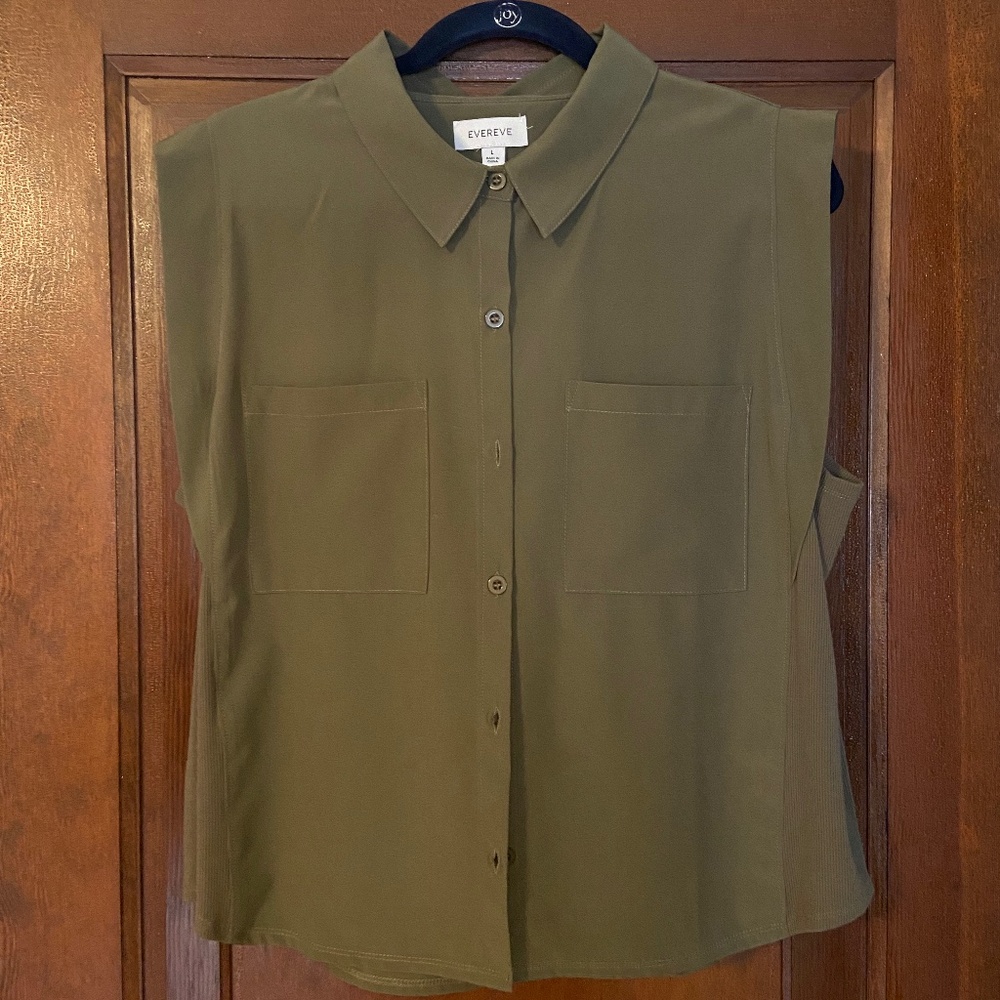 Evereve Olive Green Sleeveless Button-Front Tank Top